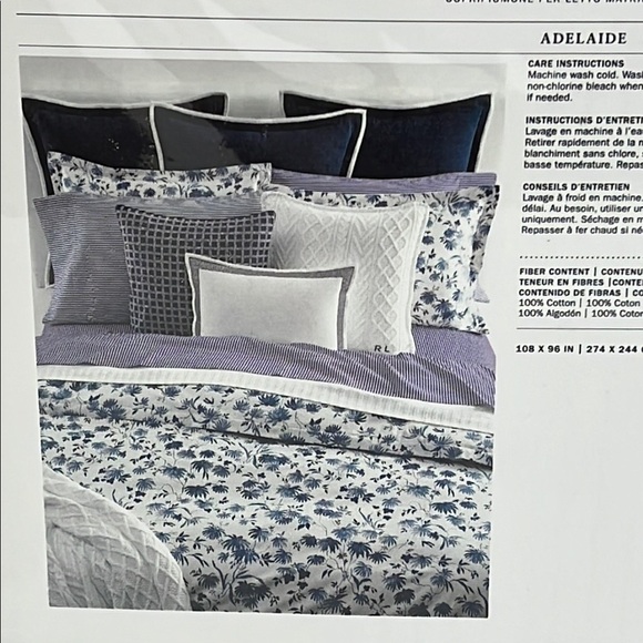 Ralph Lauren Adelaide King Duvet Cover Blue White Floral 108 x 96 NEW - Picture 3 of 12